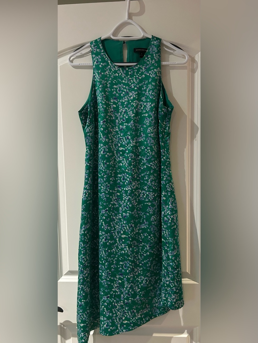 Banana Republic Green Floral Sleeveless Midi A-Symmetrical Dress